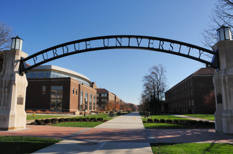West Lafayette, Indiana, USA - November 28th, 2009: The Purdue University Campus Entrance Arch from Stadium Avenue on the main campus in West Lafayette, Indiana.